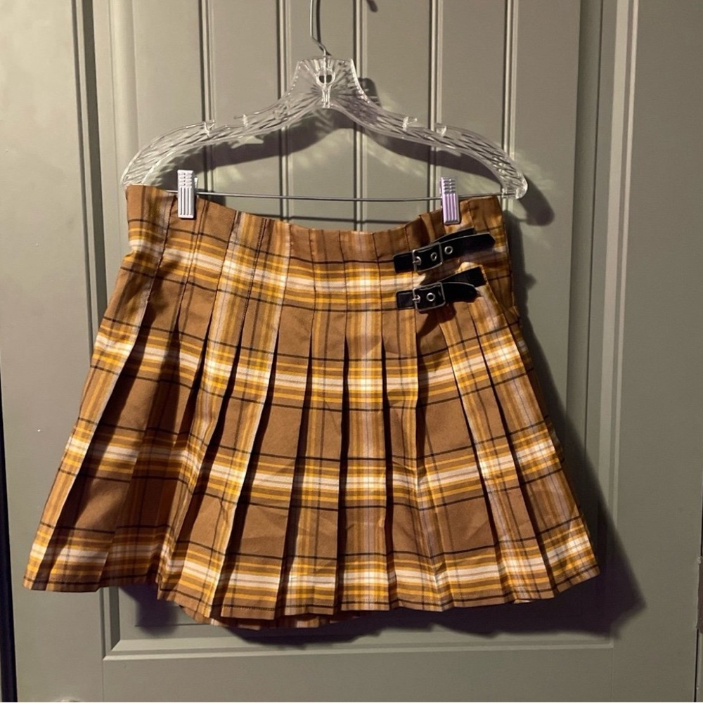 No Boundaries Tan Plaid Skater Skirt